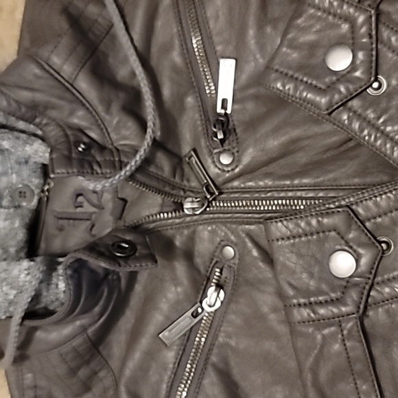 J2 Jou Jou Juniors' Faux-Leather Knit-Hood Jacket - Picture 3 of 8